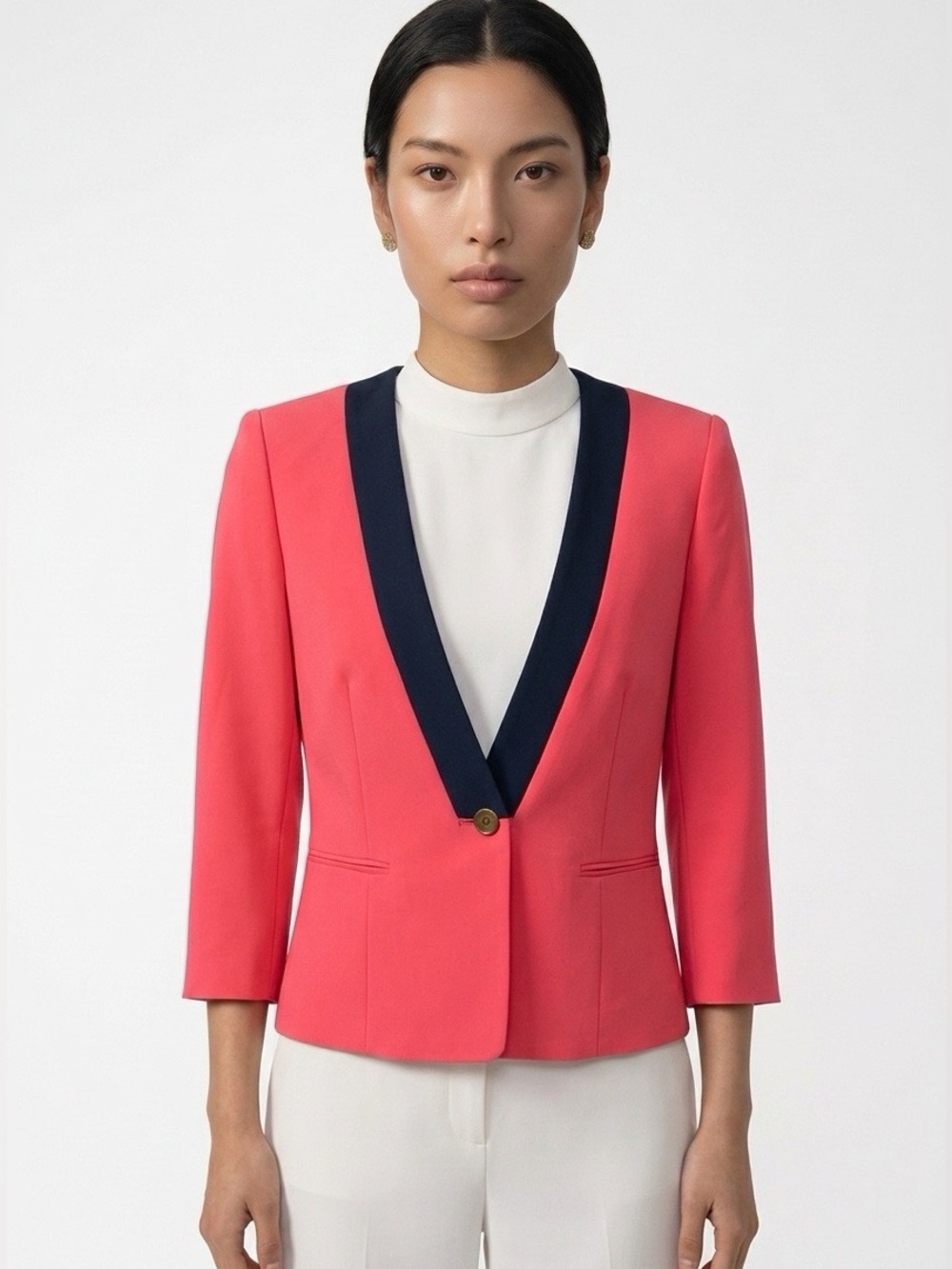 Gianni Bini Coral Pink Blazer with Navy Trim (r15)